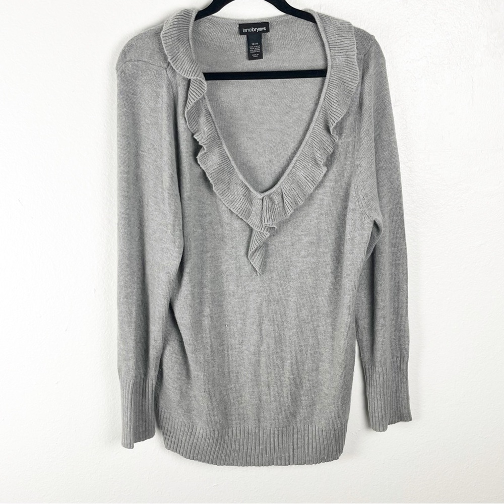 LANE BRYANT Gray Angora Rabbit Hair Blend Ruffle Trim Long Sleeve Sweater 18/20